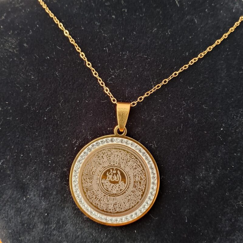 25mm Taşlı Ayetel Kürsi Kolye (Gold)