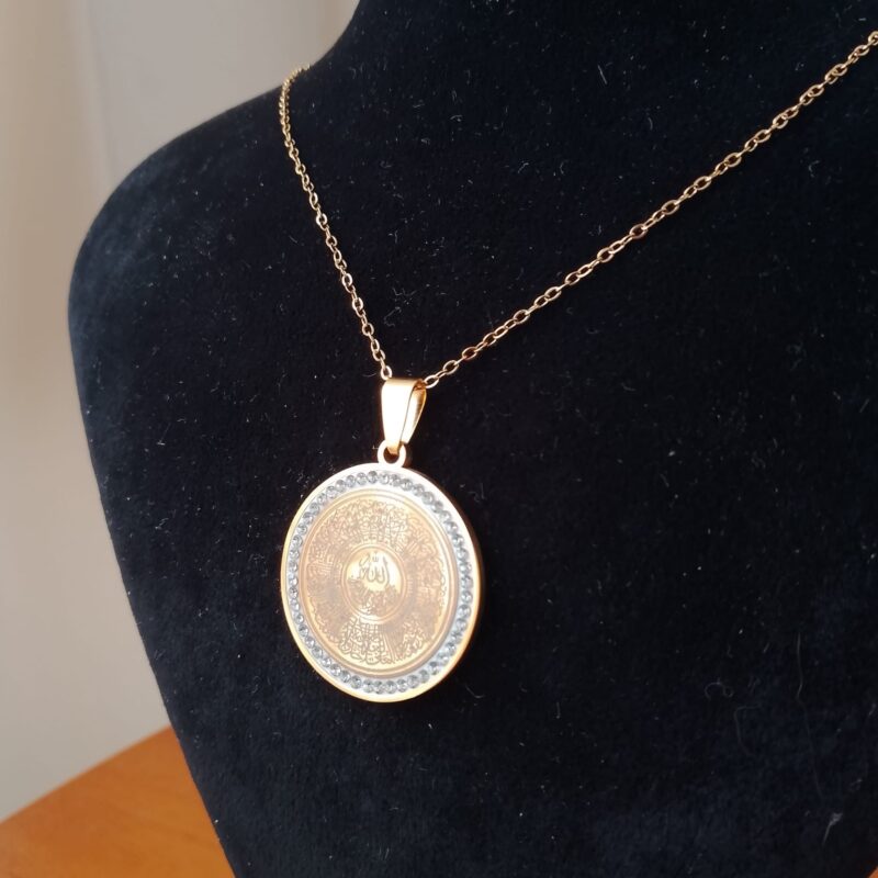 30mm Taşlı Ayetel Kürsi Kolye (Gold)